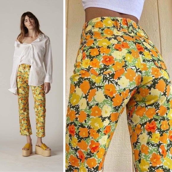 Simon Miller Winter Blossom Orange Yellow Floral Print WO12 Jeans - Picture 3 of 15